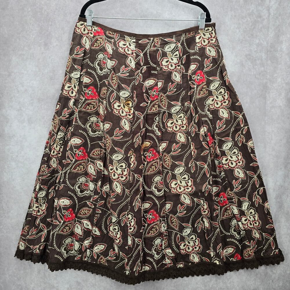 Style & Co Brown Floral Knee Length Flare Cotton Lace Skirt‎ Size 14